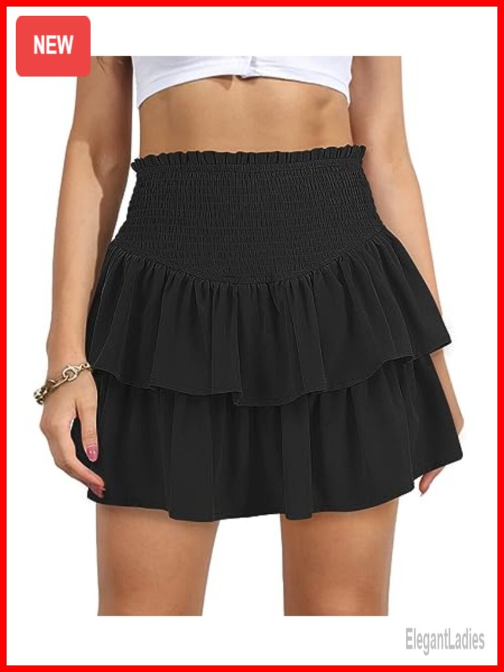High Waist Ruffle Mini Skirt Tiered A-Line with Shorts Underneath Silky Lined